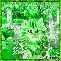 Cat in green tones and glitter