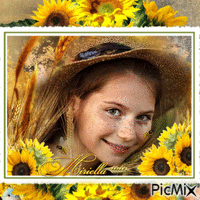 Gif 38 Jeune fille  dans  les  blés  et  tournesols анимиран GIF