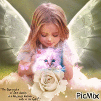 Girl, kitten & Rose - Besplatni animirani GIF
