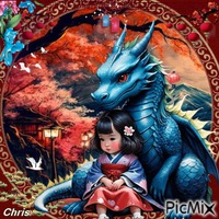 Enfant et dragon GIF animé