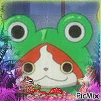 cottagecore mushroom frog yo kai watch jibanyan🐸 анимирани ГИФ