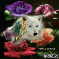Wolf with Roses - GIF animé gratuit