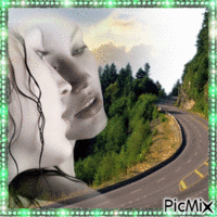 femme en voyage dans une voiture - Zdarma animovaný GIF