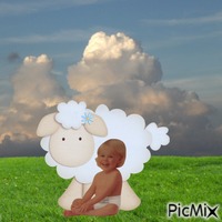 Baby and sheep Gif Animado