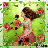 Woman-roses-flowers animovaný GIF