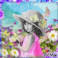springtime girl with flowers - Free animated GIF