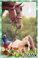 Femme et son cheval - Animovaný GIF zadarmo