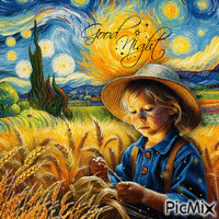 Good Night Starry Night and a Child - Free animated GIF