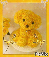 chien avec des roses jaunes animovaný GIF