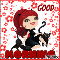 Good Morning. 2 cats and a girl animovaný GIF