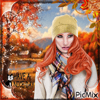 Have a nice day. Autumn. Redhead woman