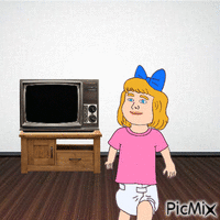 Baby and TV with 1989 PBS logo animált GIF
