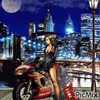 Woman With Guitar And Motorcycle - GIF animé gratuit