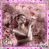 beauté rousse sur fond rose - Darmowy animowany GIF