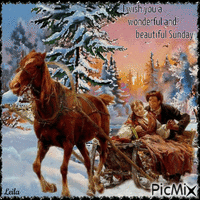Winter. Sunday. Horse and sleigh - Free animated GIF