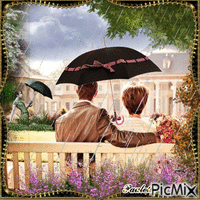 couple sous la pluie animasyonlu GIF