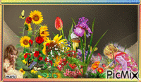 jardin fleuri animovaný GIF