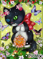 Cat Butterflys Flowers - GIF animado gratis