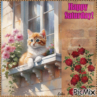 Happy Saturday. Cat - GIF animé gratuit