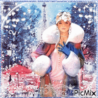Woman in Winter by Bernard Peltriaux French Painter - GIF animé gratuit
