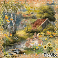 Vintage spring paysage - GIF animado grátis