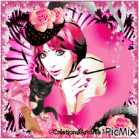 PINK AND BLACK - WOMAN AND CAT GIF animasi