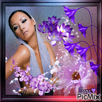 mujer  con flores animovaný GIF