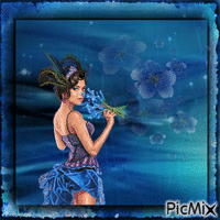 Frau mit blauen Blumen - Gratis geanimeerde GIF