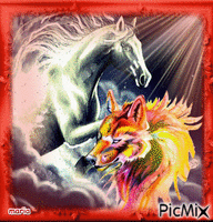 cheval et loup - Nemokamas animacinis gif