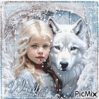 Little Girl Winter Wolf - Bezmaksas animēts GIF