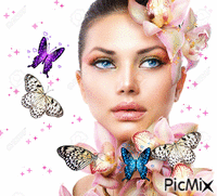 fille aux papillons - GIF animé gratuit