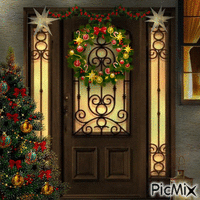 Weihnachtskranz an einer Tür - GIF animado grátis