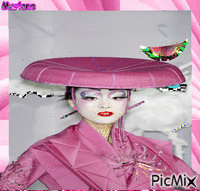 Portrait Carnaval Geisha Woman Colors Hat Deco Glitter Pink Fashion Glamour Makeup Animiertes GIF