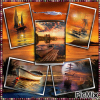 collage barcos  al atardecer animovaný GIF