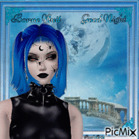 Concours : Portrait de femme aux cheveux bleus - Gratis animerad GIF