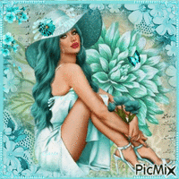 Portrait de femme en turquoise - GIF animado grátis