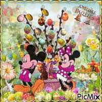 Joyeuse Pâques avec Mickey et Minnie - GIF animado grátis