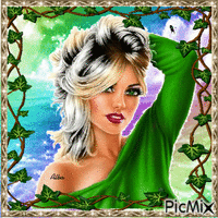 Mujer en todos verde animált GIF