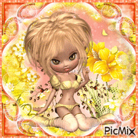Cookie Doll in Peach and yellow - GIF animé gratuit