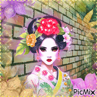 Девушка в кимоно animeret GIF