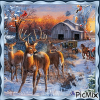 Deer family in winter... - Animovaný GIF zadarmo