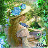 Mujer vintage - Tonos verdes y azules GIF animé