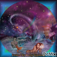 Water Dragon and Mermaids - GIF animé gratuit