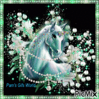 Teal Unicorn in Baby's Breath - Free animated GIF