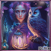 Girl with owl - GIF animé gratuit