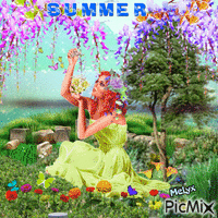 summer Garden with beautiful woman - GIF animado grátis