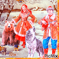 Dans la campagne russe avec loup et ours 动画 GIF