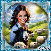 Contest!Femme avec des moutons - Бесплатный анимированный гифка