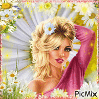 blonde with daisies animeret GIF