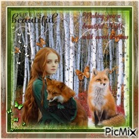 Woman and foxes